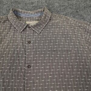Tommy Bahama Shirt Mens 3XL Brown Grid Pattern Silk‎ Blend Short Sleeve Casual